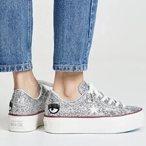 [Converse] Chiara Ferragni Size 9 Silver Glitter One Star Ox Platform Sneakers